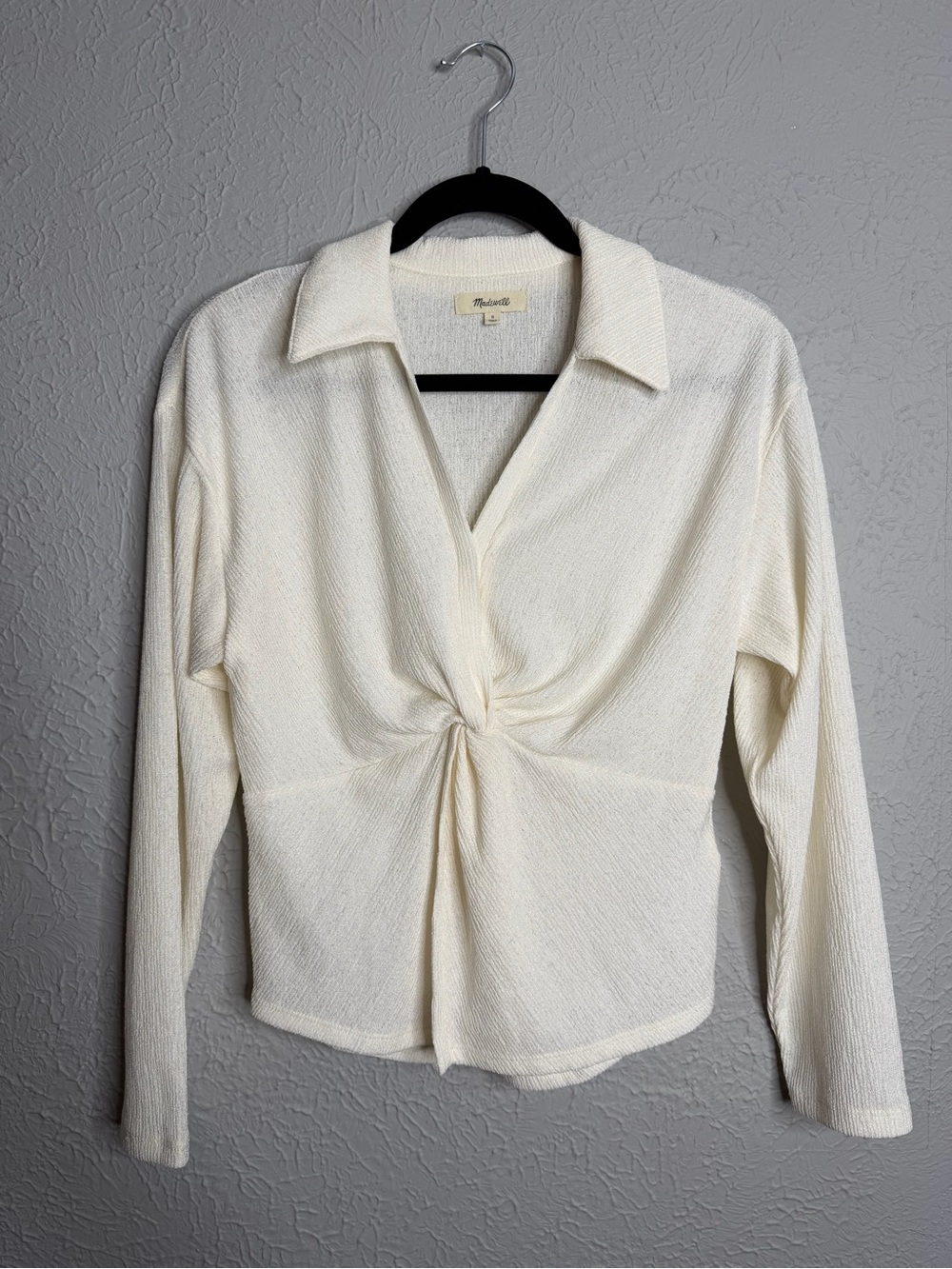 Madewell Cream Twist-Front Collared Button-Down Top